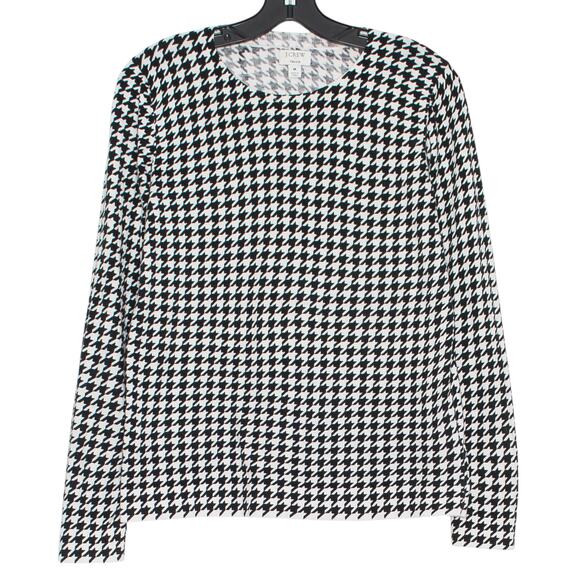 J Crew Sweater Teddie Houndstooth Preppy Minimalist Academia Black White Medium - Picture 1 of 7